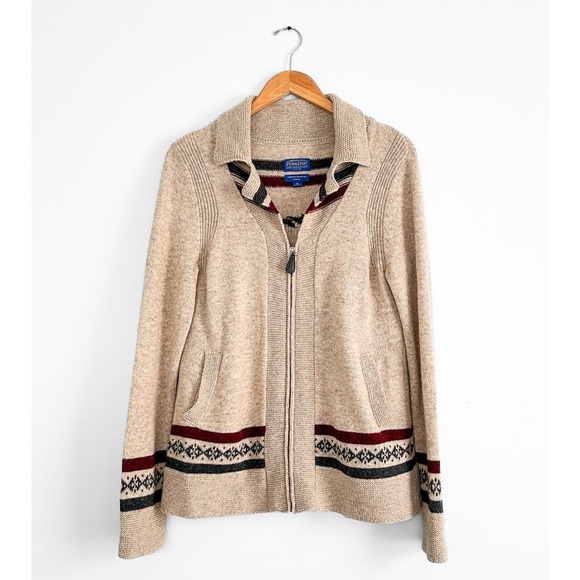 Pendleton Archive Brown Native American Silhouette Zip-Up Sweater size medium - Picture 2 of 7